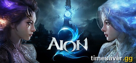 Official AION 2 key art showing an Elyos and an Asmodian Daeva either side of the AION 2 logo