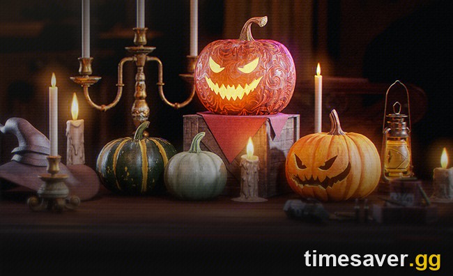 Arena Breakout: Infinite Mysterious Pumpkin Night official key art showing carved and unripe pumpkins on a candlelit table