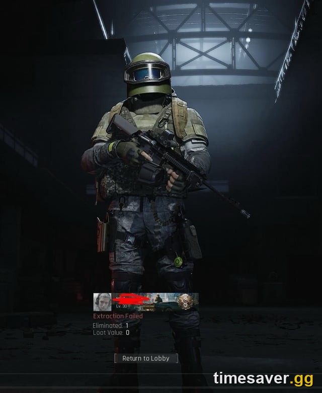 Arena Breakout: Infinite operator in a visored combat helmet holding a rifle
