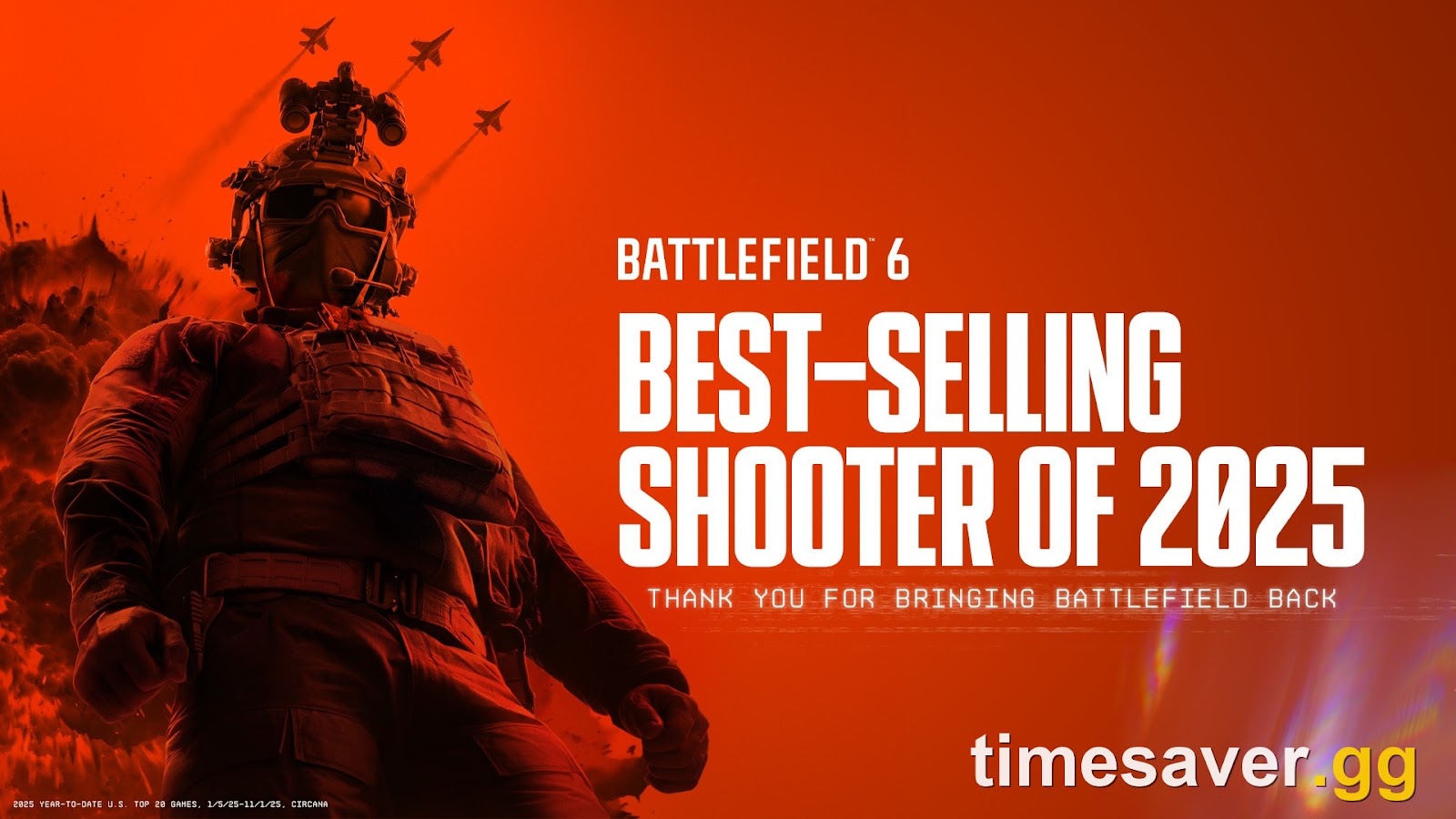 Battlefield 6 promotional art marking it the best-selling shooter of 2025