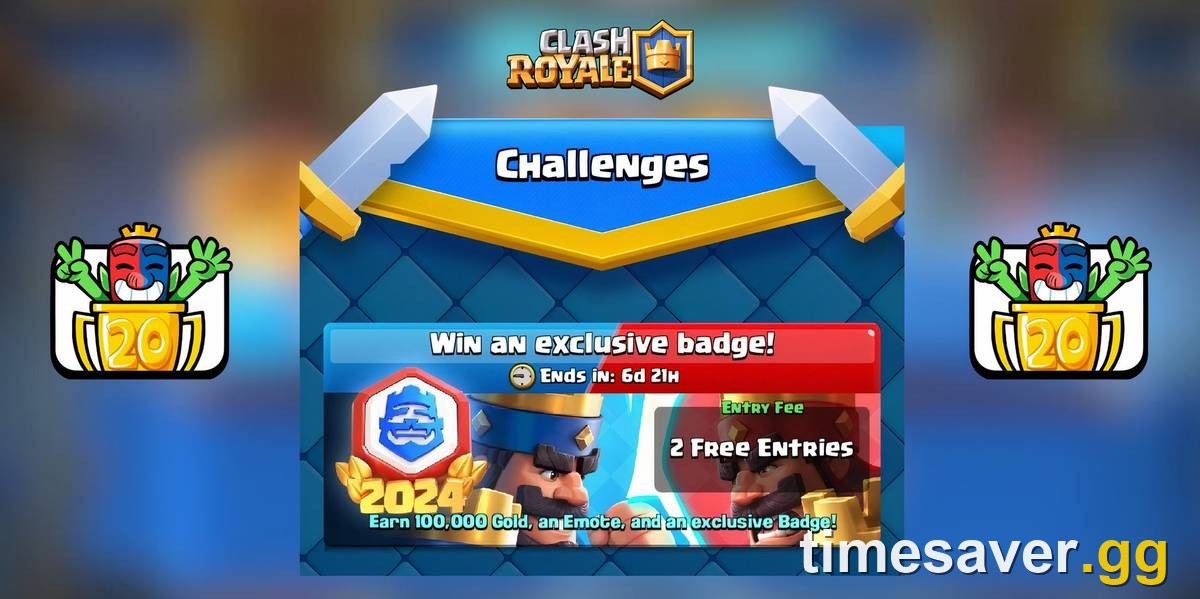 Clash Royale 20-Win Challenge event screen in the in-game Challenges tab
