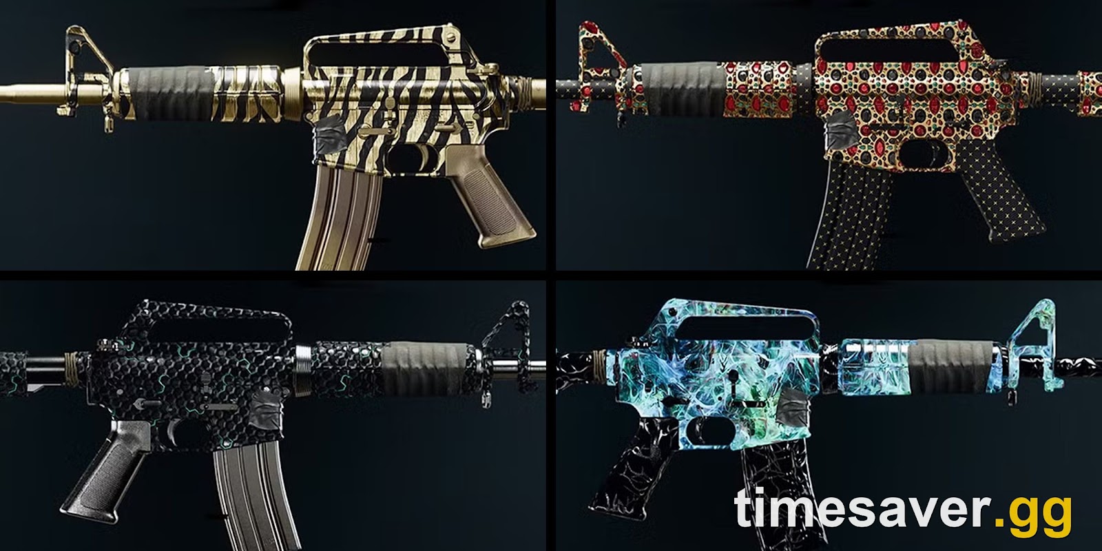 Four Call of Duty: Warzone weapon camos shown side by side on an assault rifle — the kind of mastery-tier skins earned from Season 6 Win Streak challenges