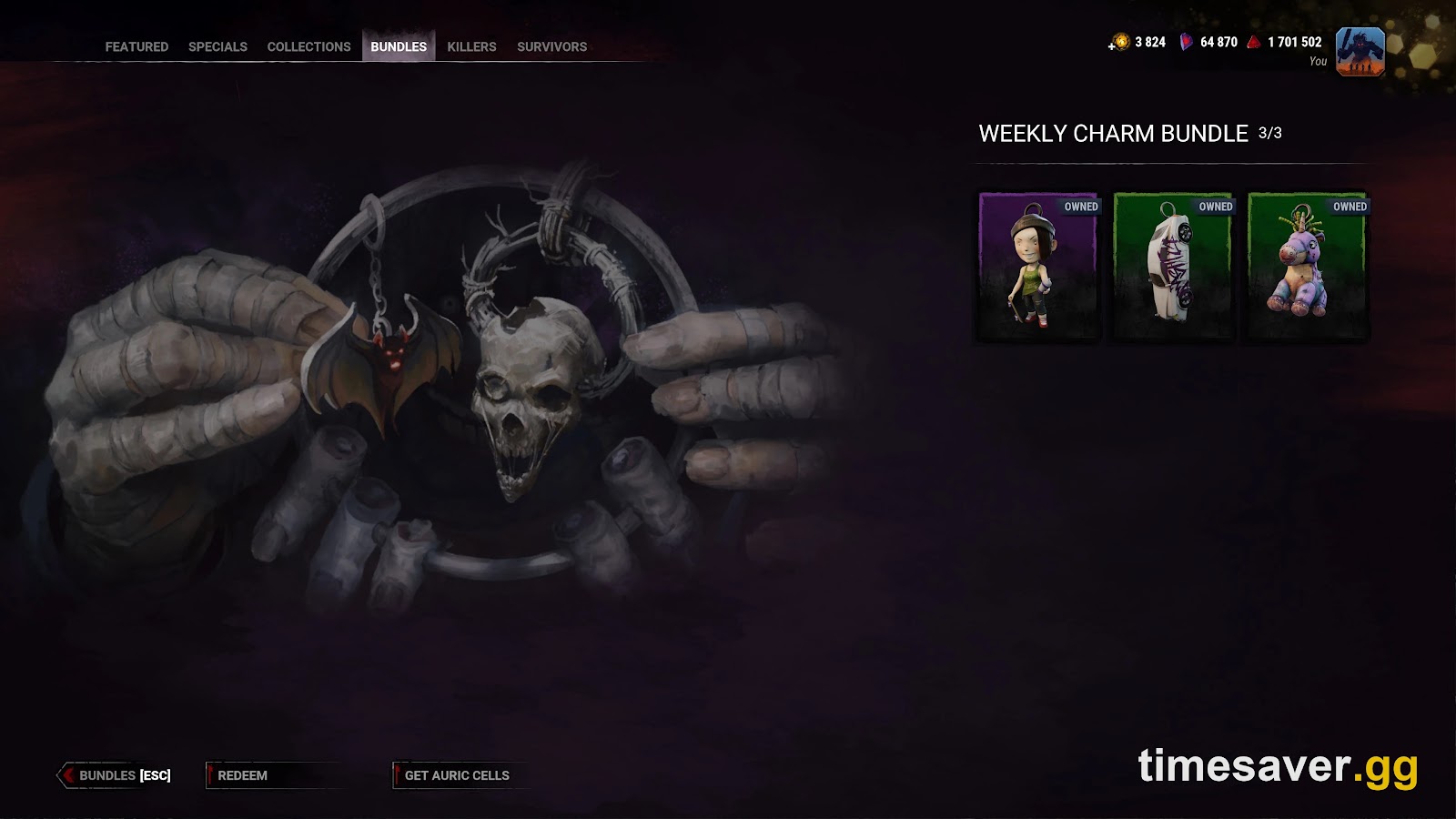The Dead by Daylight in-game Store with the currency bar showing Iridescent Shards alongside Auric Cells and Bloodpoints