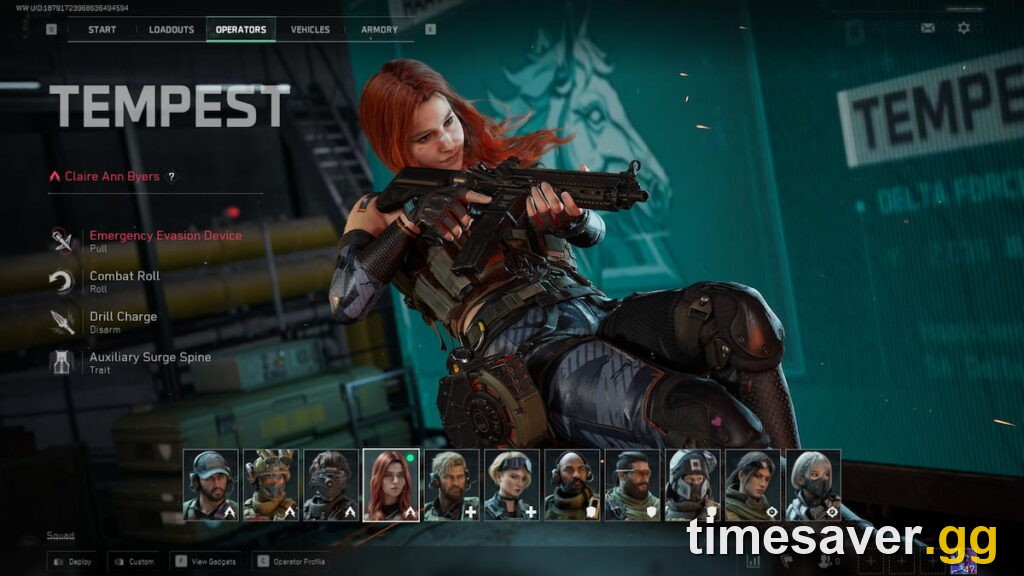 Delta Force in-game Operators selection screen showing the operator roster bar