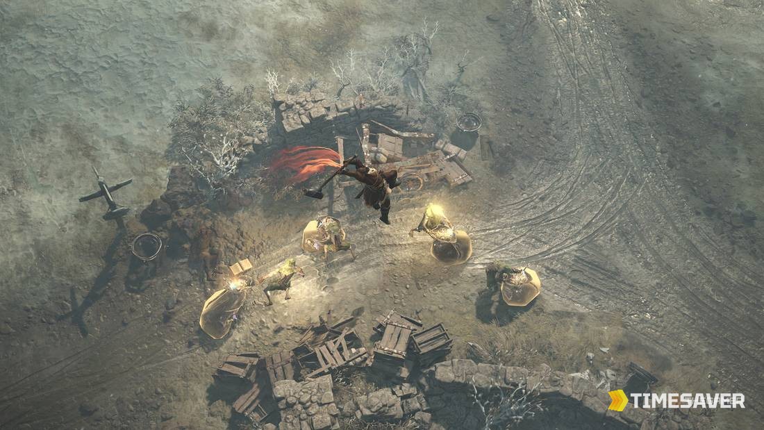 Barbarian fighting a horde of Treasure Goblins in Diablo 4 during the March of the Goblins event