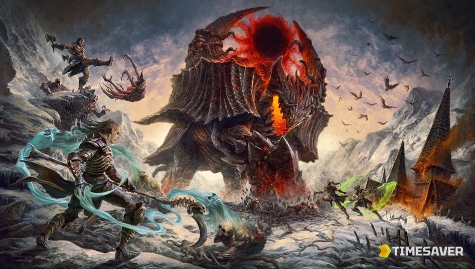 Diablo 4 Realmwalker boss towering over players in Sanctuary, the Season 14 endgame Mythic Unique farm target