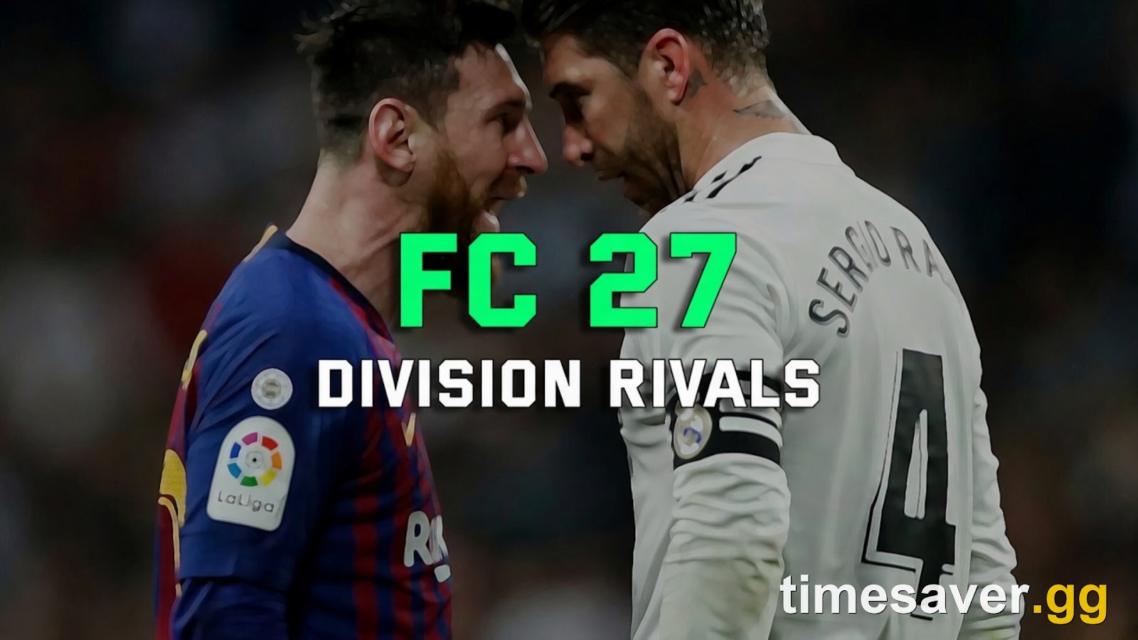 FC 27 Division Rivals promotional artwork showing two footballers face off with EA SPORTS FC 27 Rivals branding