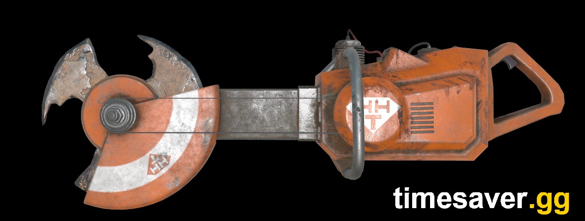 The Auto Axe, an industrial spinning saw weapon from Expeditions: The Pitt in Fallout 76
