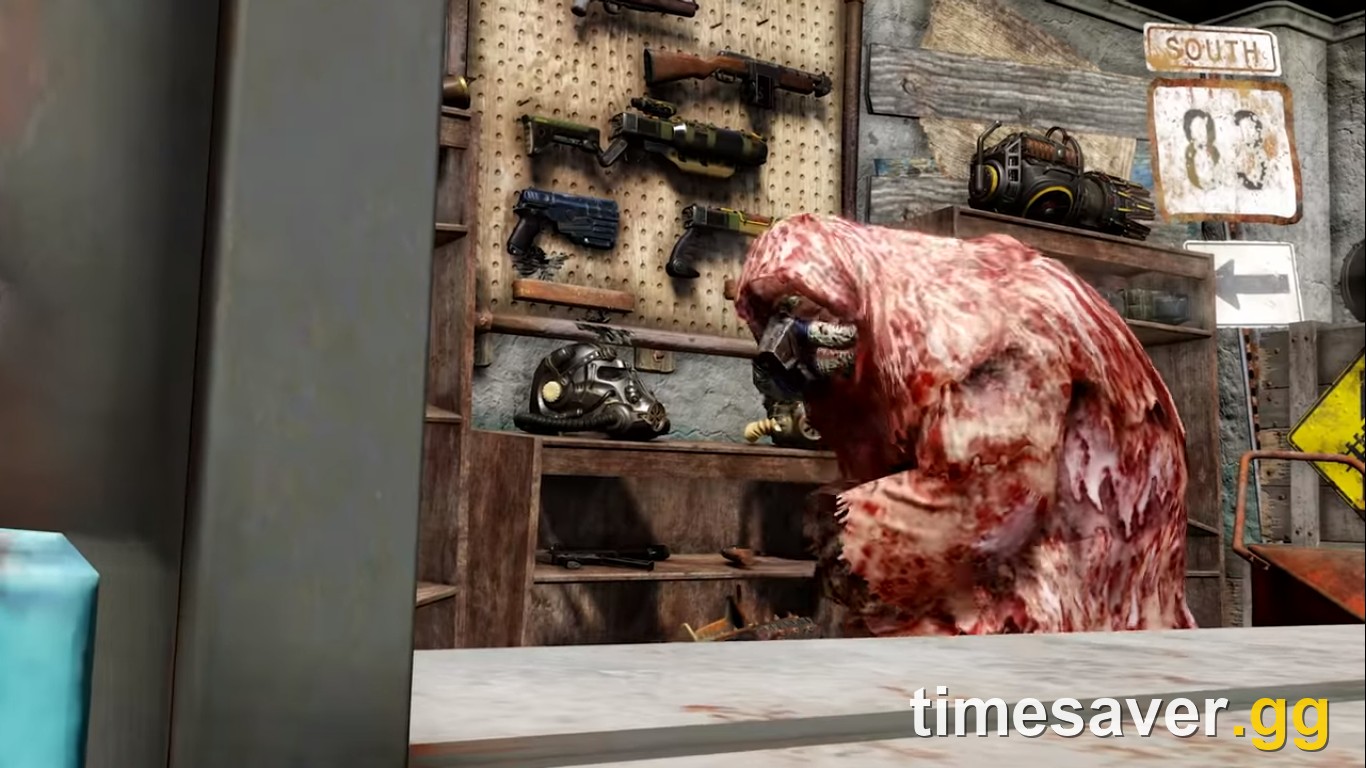 Fallout 76 Purveyor Murmrgh legendary vendor at the Rusty Pick