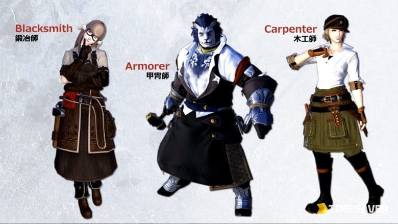 FFXIV Disciples of the Hand crafter classes (Blacksmith, Armorer, Carpenter) — the non-combat jobs that build the Market Board economy and make gil