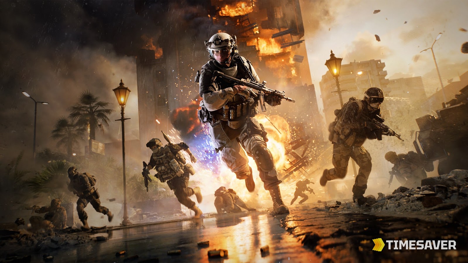 Battlefield 6 large-scale infantry and vehicle combat across a war-torn map