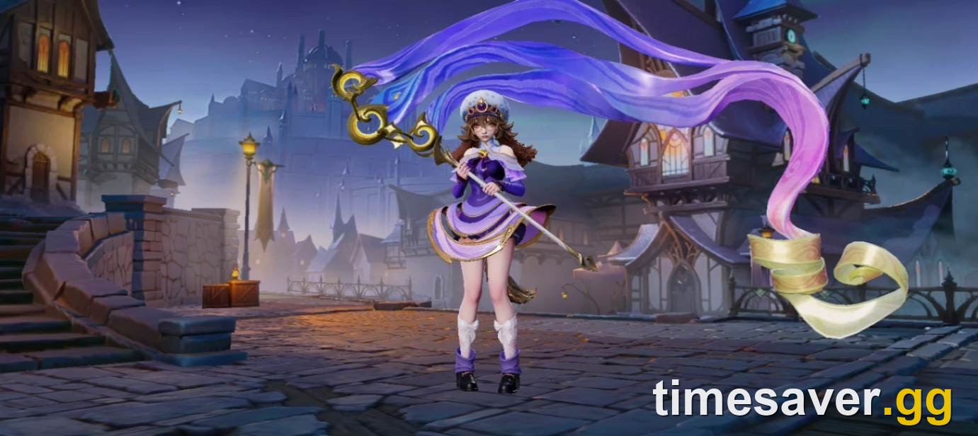 Dori, the new Mobile Legends Mage hero, holding her banner staff, in-game model from the Advance Server