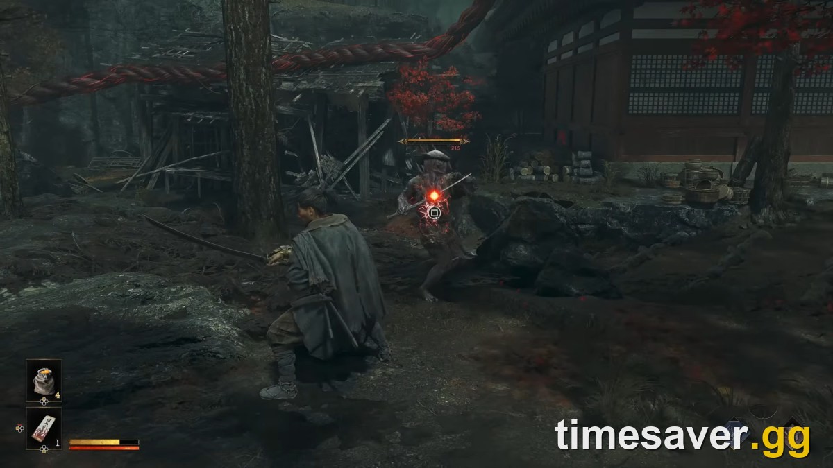 Miyamoto Musashi mid-combat against a Genma with the HUD visible in Onimusha: Way of the Sword