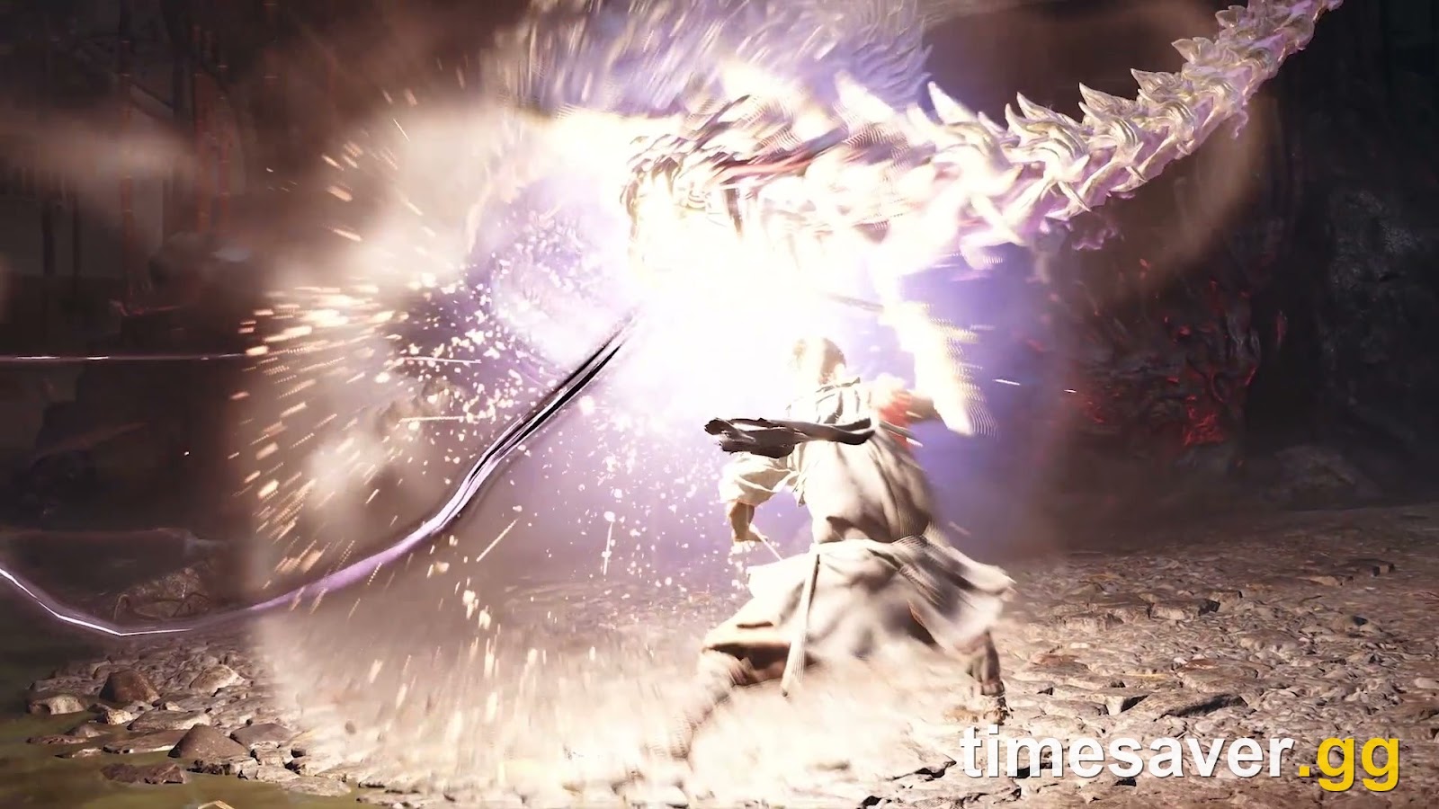 Miyamoto Musashi unleashes a burst of soul energy against a Genma in Onimusha: Way of the Sword, launching September 4, 2026.