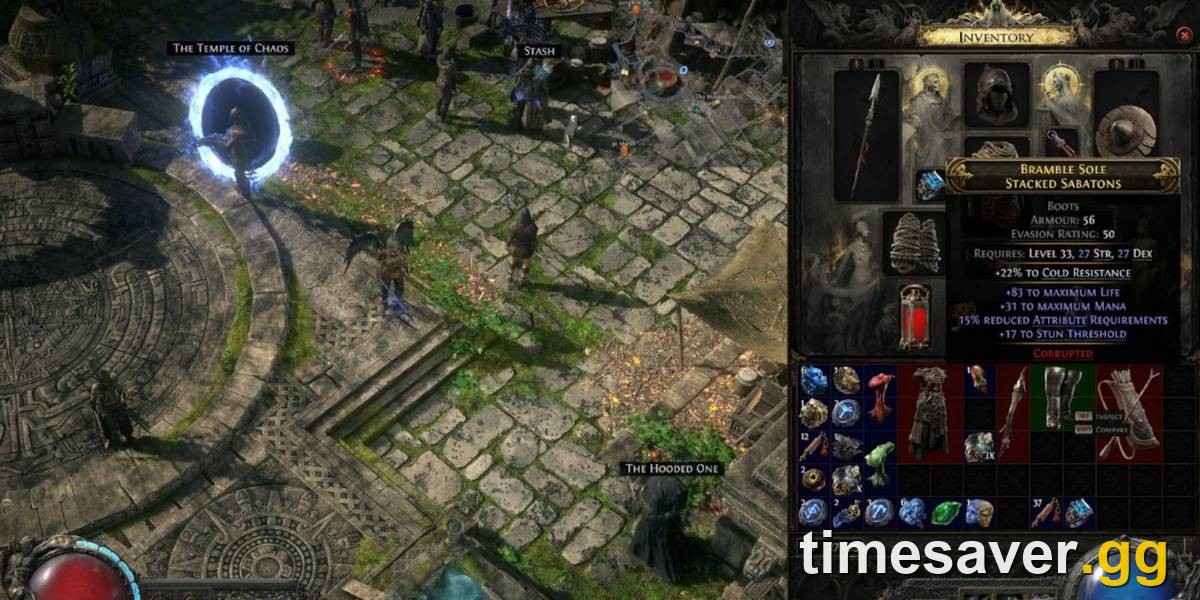 PoE2 inventory showing an item tooltip marked Corrupted — you must corrupt a Vaal unique before using the Vaal Cultivation Orb