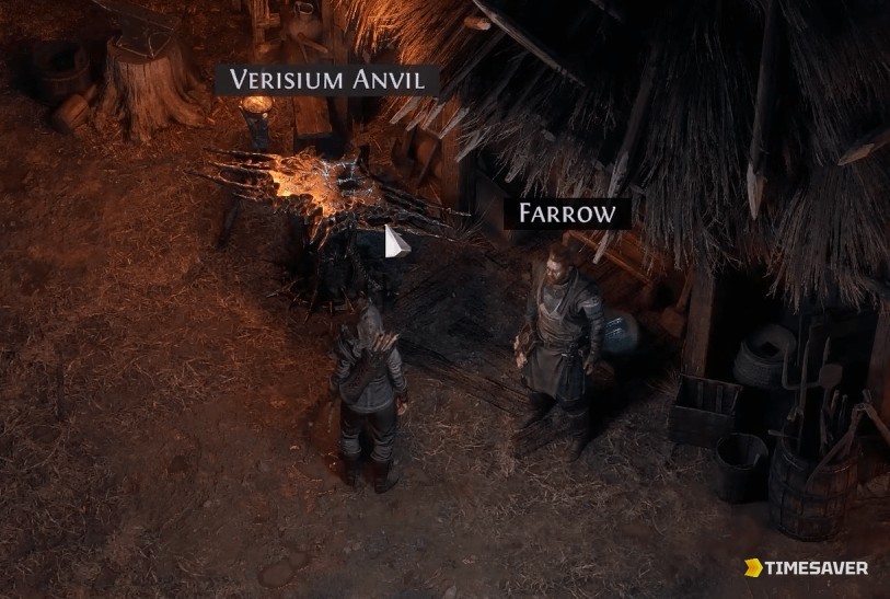 PoE2 Verisium Anvil and the vendor Farrow in town — where Verisium is spent on Runeforging and the new Liquid Verisium