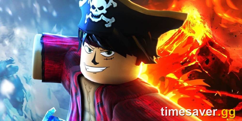 Blox Fruits pirate character with ice and fire fruit powers — the One Piece-inspired Roblox action RPG