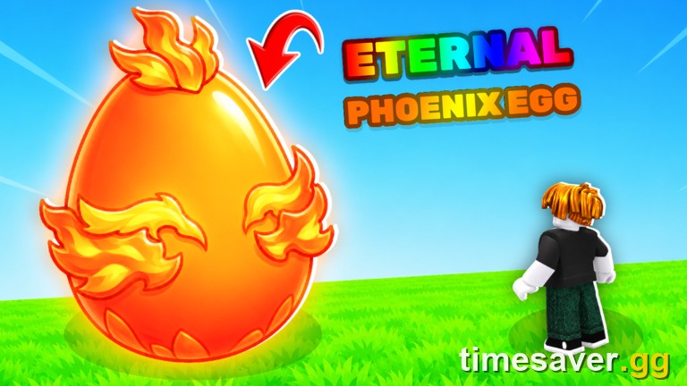 Steal An Egg official promo art of an Eternal Phoenix Egg, a glowing flaming egg used to show the game's high-rarity eggs and mutations