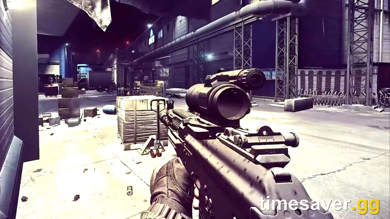 A PMC holding a rifle in the Terminal port at night in Escape from Tarkov Season 1