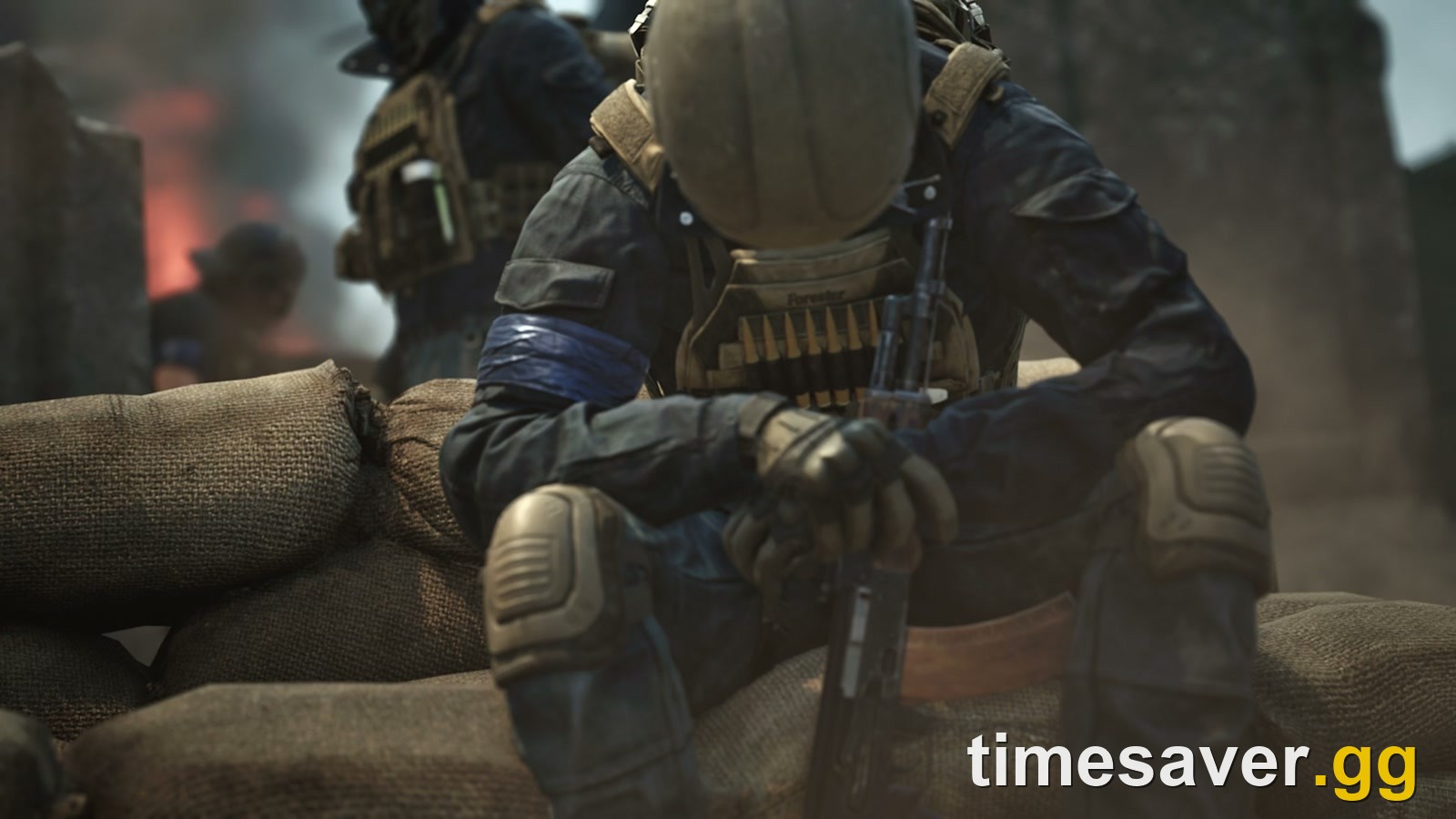 WARDOGS soldier taking cover behind sandbags during a firefight