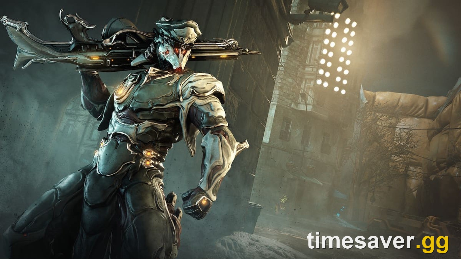 Cyte-09, Warframe's marksman frame from the Warframe 1999 update, carrying his Neutralizer sniper rifle in Höllvania