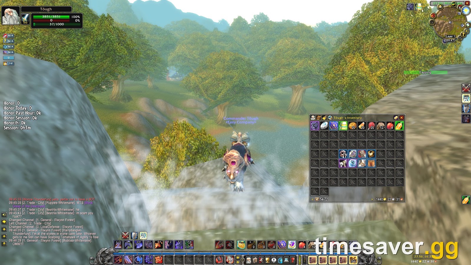 WoW Classic Era character riding an epic mount at level 60 in a Vanilla zone