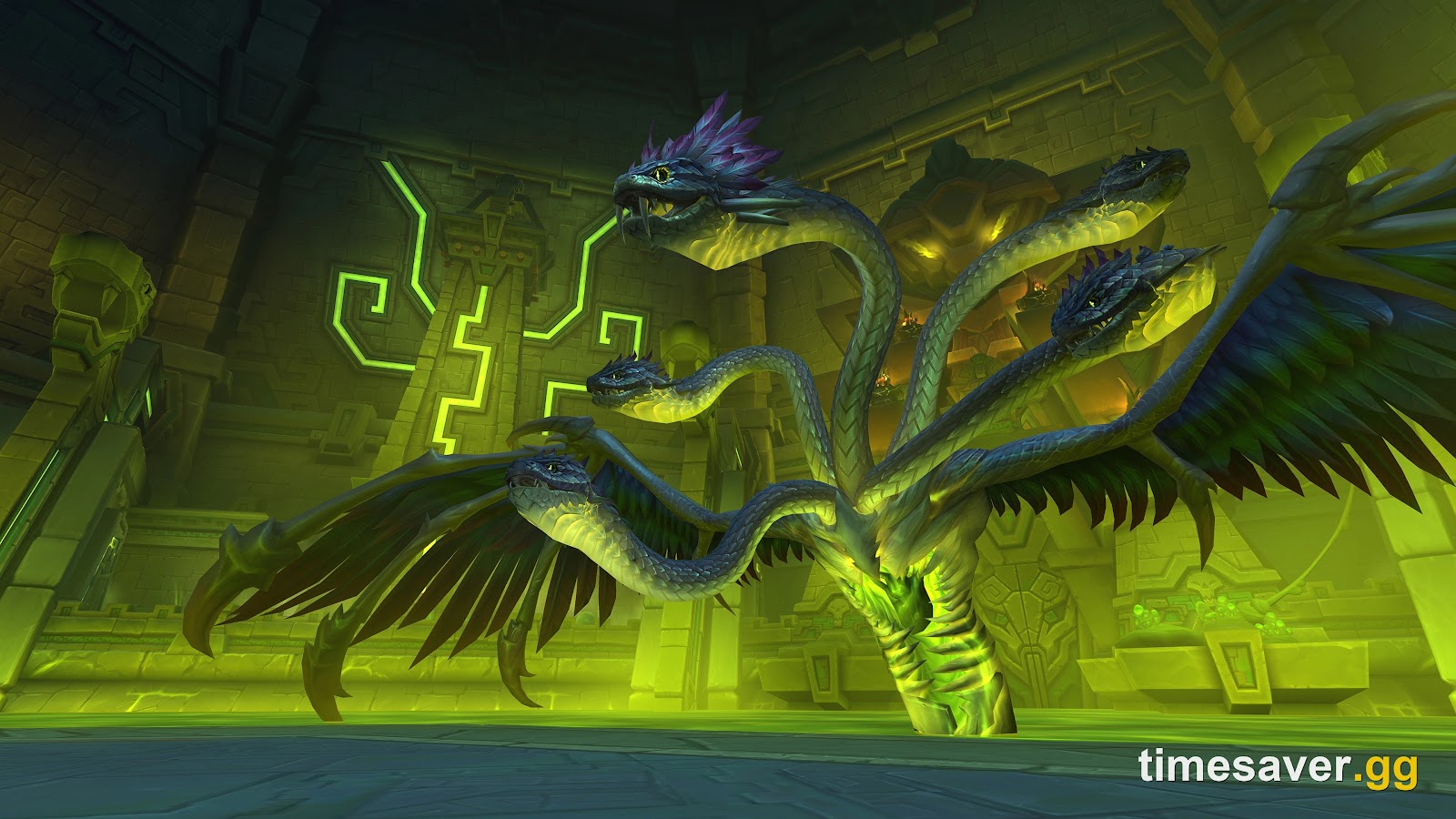 Ula'tek in its true multi-headed serpent form inside the Venomous Abyss — the final boss of WoW Midnight Season 2