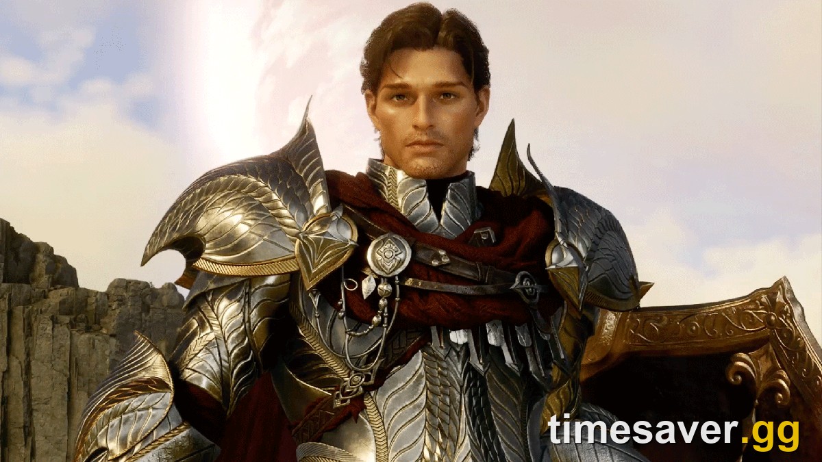 An armored AION 2 Daeva knight seated against bright skies and floating ruins — the new Unreal Engine 5 take on Atreia