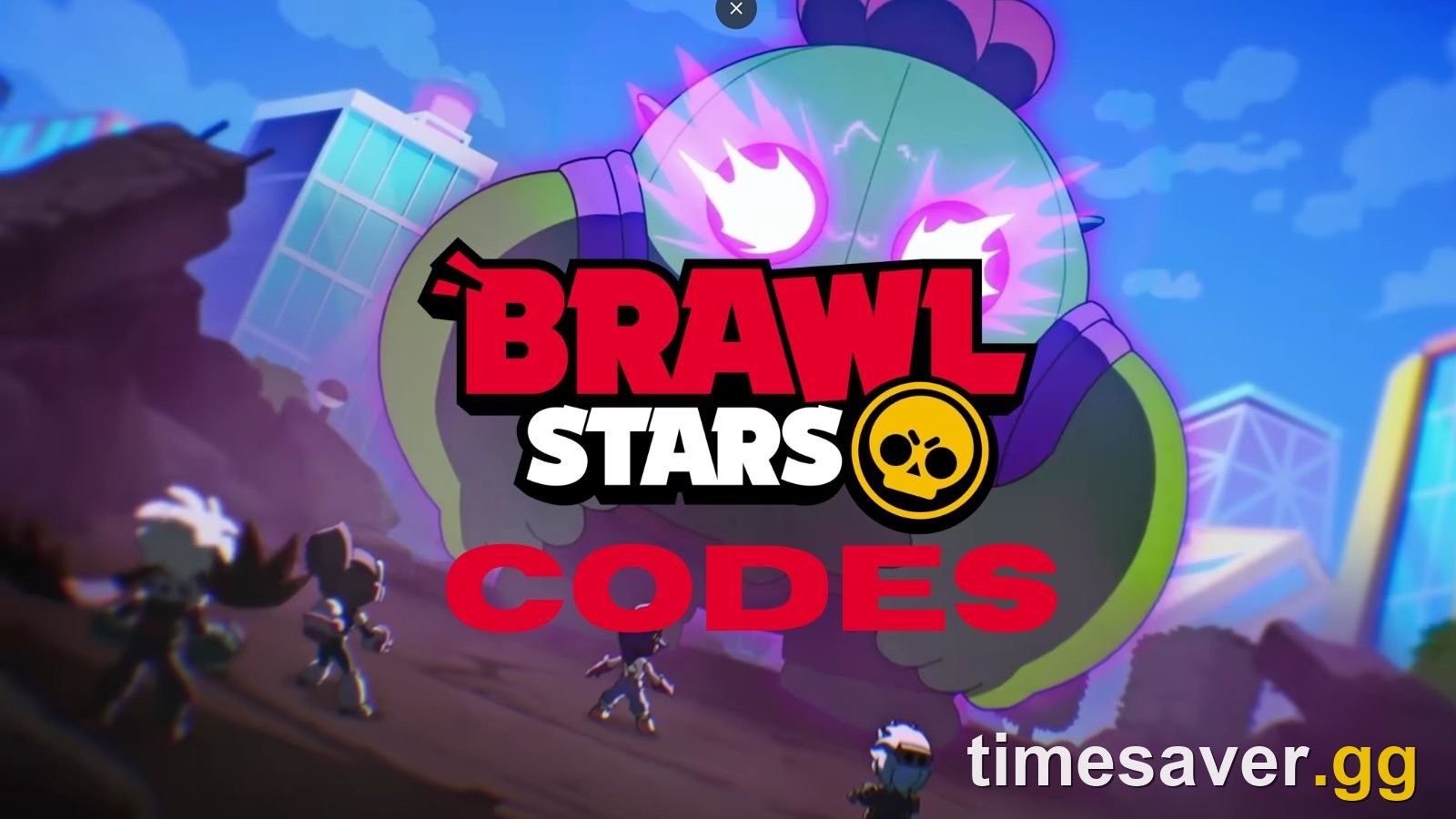 Brawl Stars Codes key art with the game logo and a Brawler over a battle arena