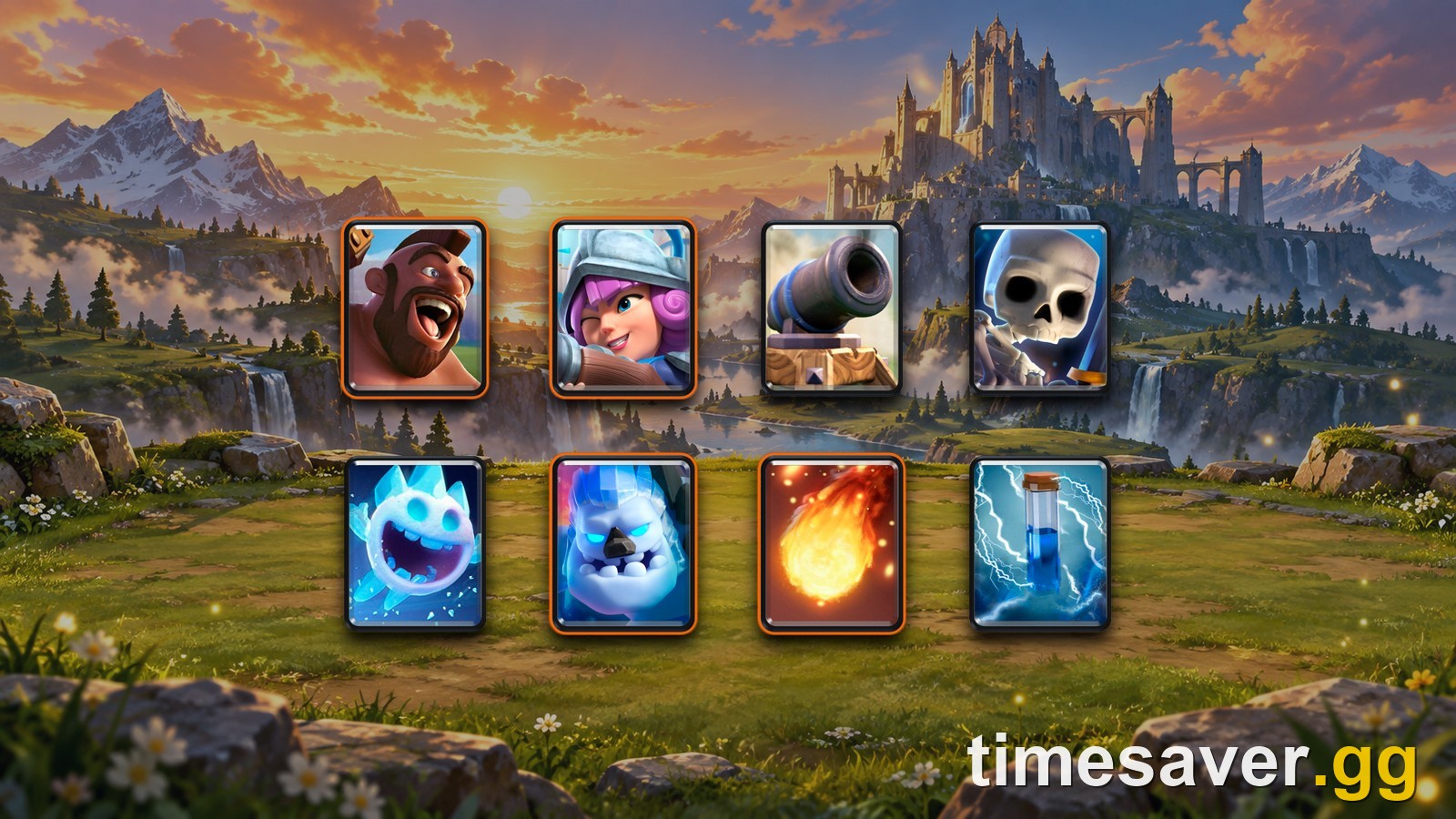 Clash Royale Arena 10 deck card grid on the Hog Mountain background at 3,000 trophies