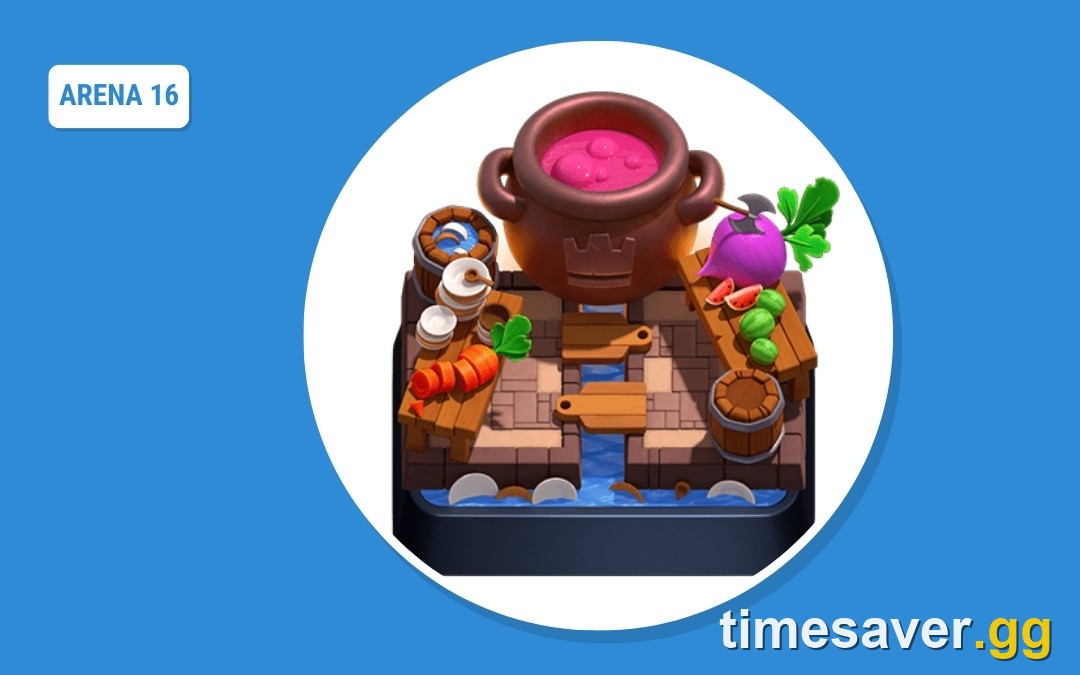 Clash Royale Executioner's Kitchen arena artwork, the Arena 16 battlefield at 5,500 trophies