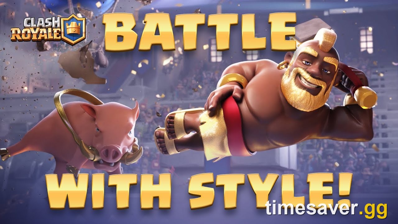 Official Clash Royale Star Levels artwork: Hog Rider in his gold Star Level skin with the caption Battle With Style