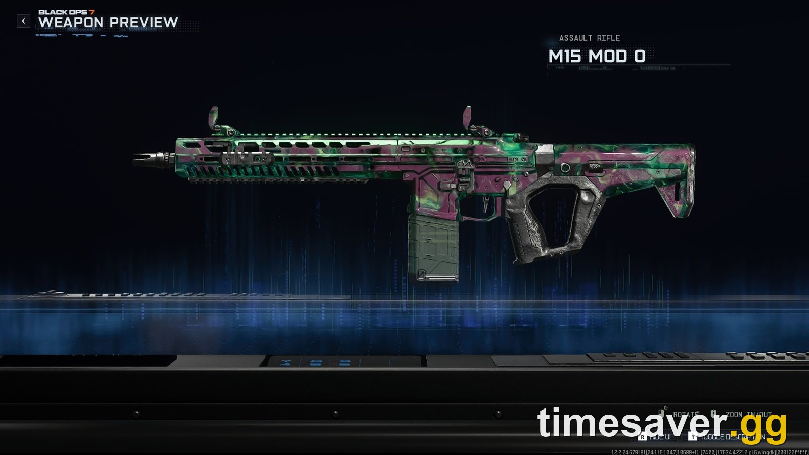 The reactive Genesis campaign mastery camo on the M15 MOD 0 in Black Ops 7's weapon preview