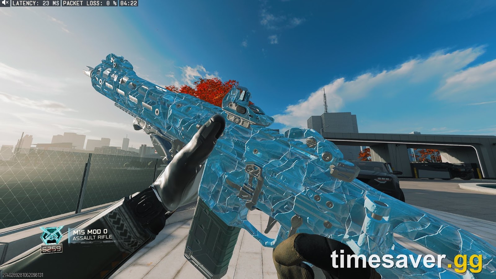 Black Ops 7 Cold Snap Ultra Mastery camo — the frosted, cracked-ice animated finish equipped on an M15 MOD 0 assault rifle