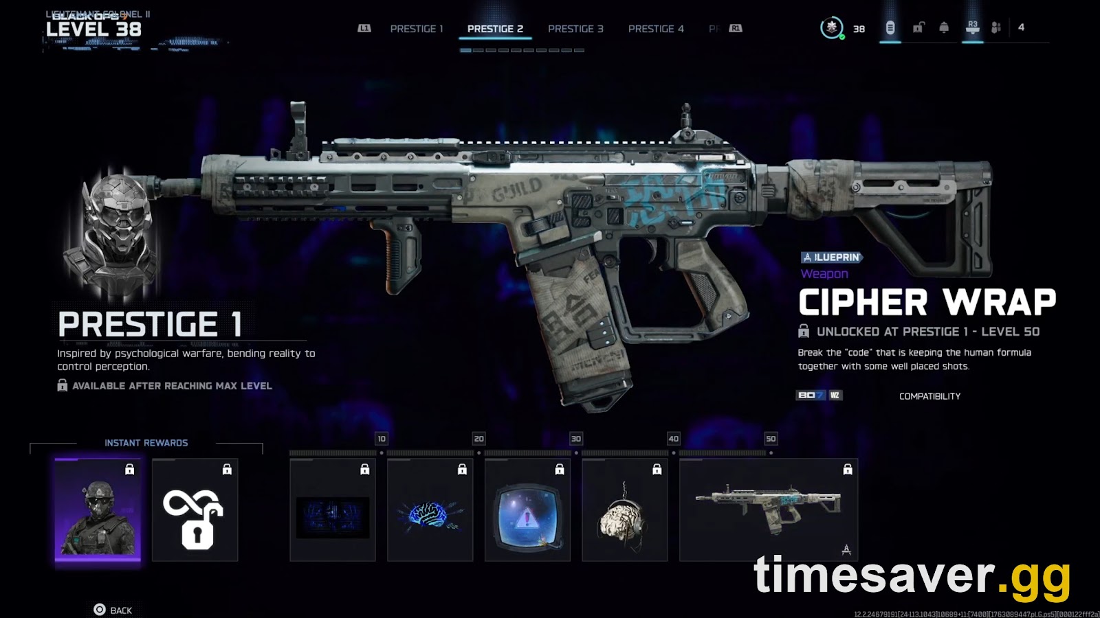 Black Ops 7 Prestige rewards screen showing the Prestige 1–4 ladder, 'Available after reaching max level,' and instant rewards — all of which carry over into Season 5