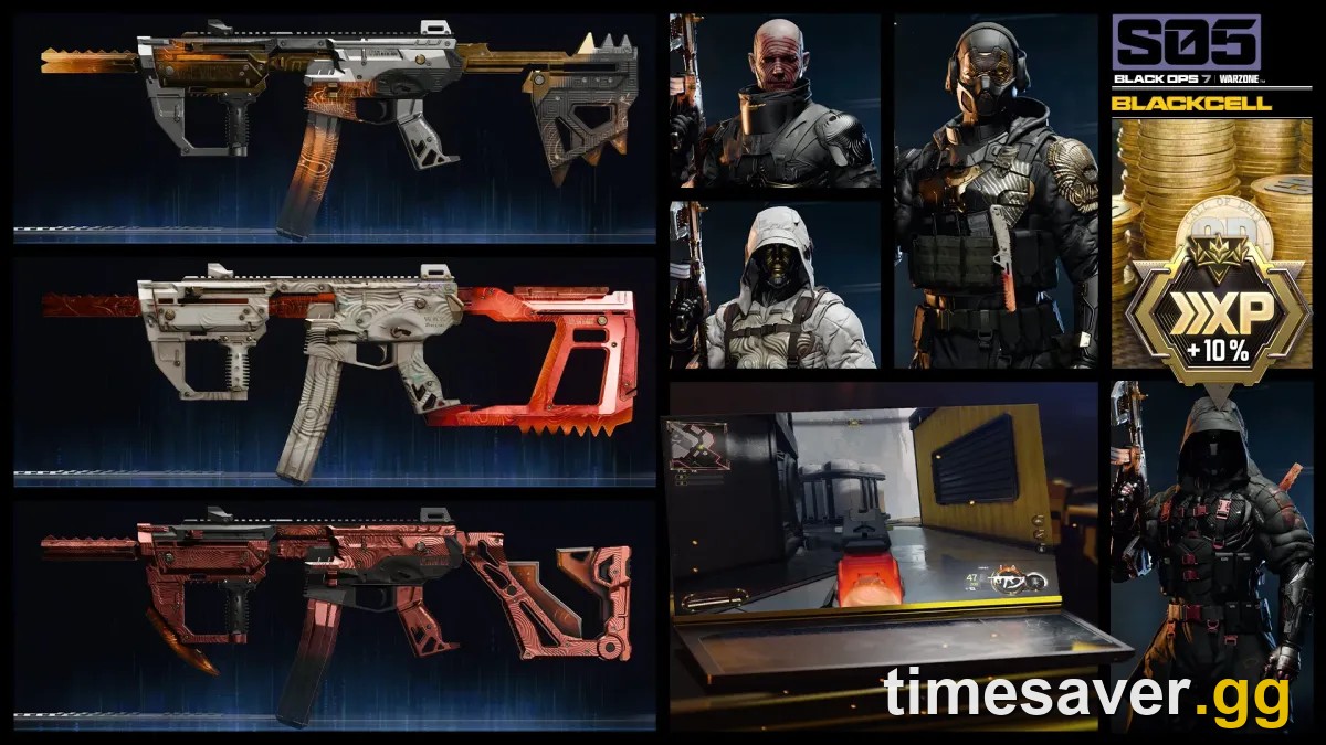 Black Ops 7 Season 5 Battle Pass rewards — new weapons, Operators and BlackCell shown in the progression menu