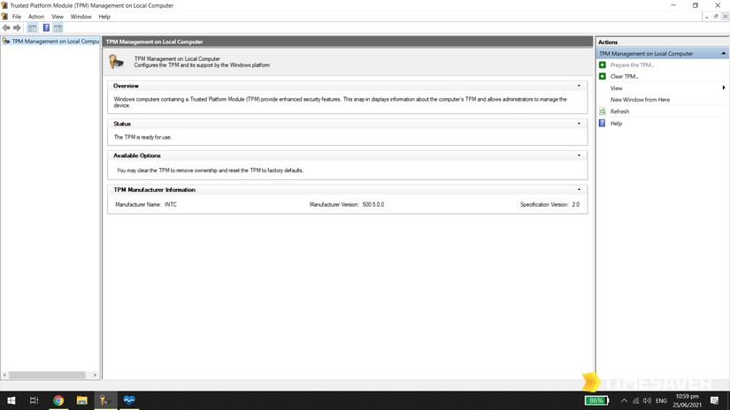 Windows TPM Management (tpm.msc) showing the TPM Manufacturer Version and Clear TPM option used for a Call of Duty attestation check