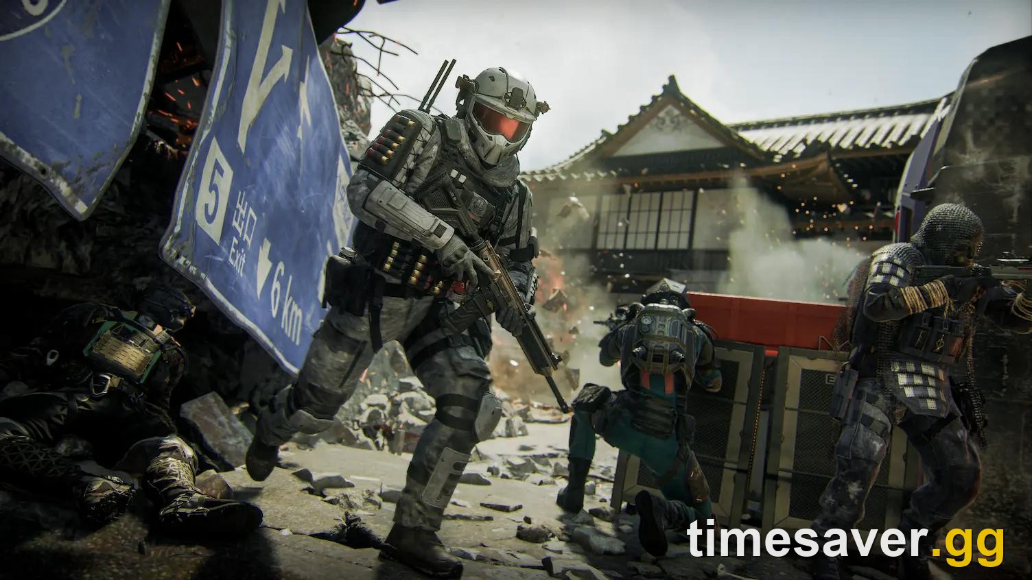 Black Ops 7 operators in a firefight with weapons drawn