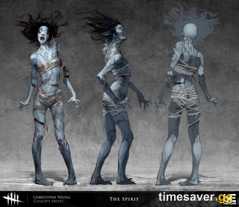 Official Dead by Daylight concept art of The Spirit, Rin Yamaoka, in her default outfit