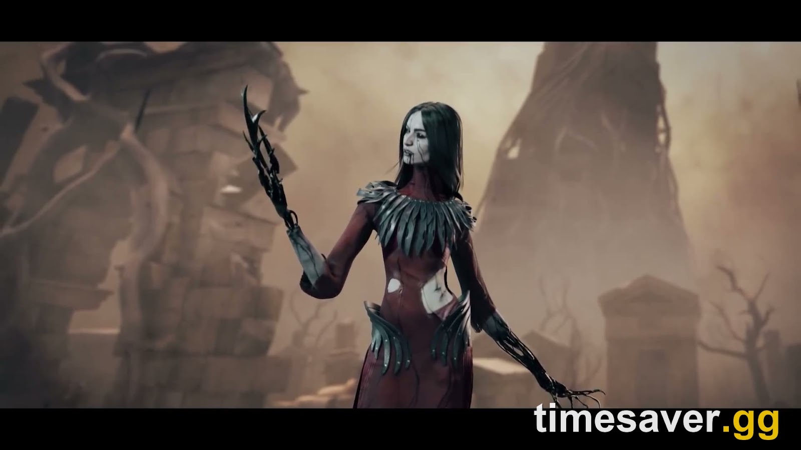 The Artist standing in the fog with her ink-blackened arm raised in the official Dead by Daylight Portrait of a Murder killer trailer