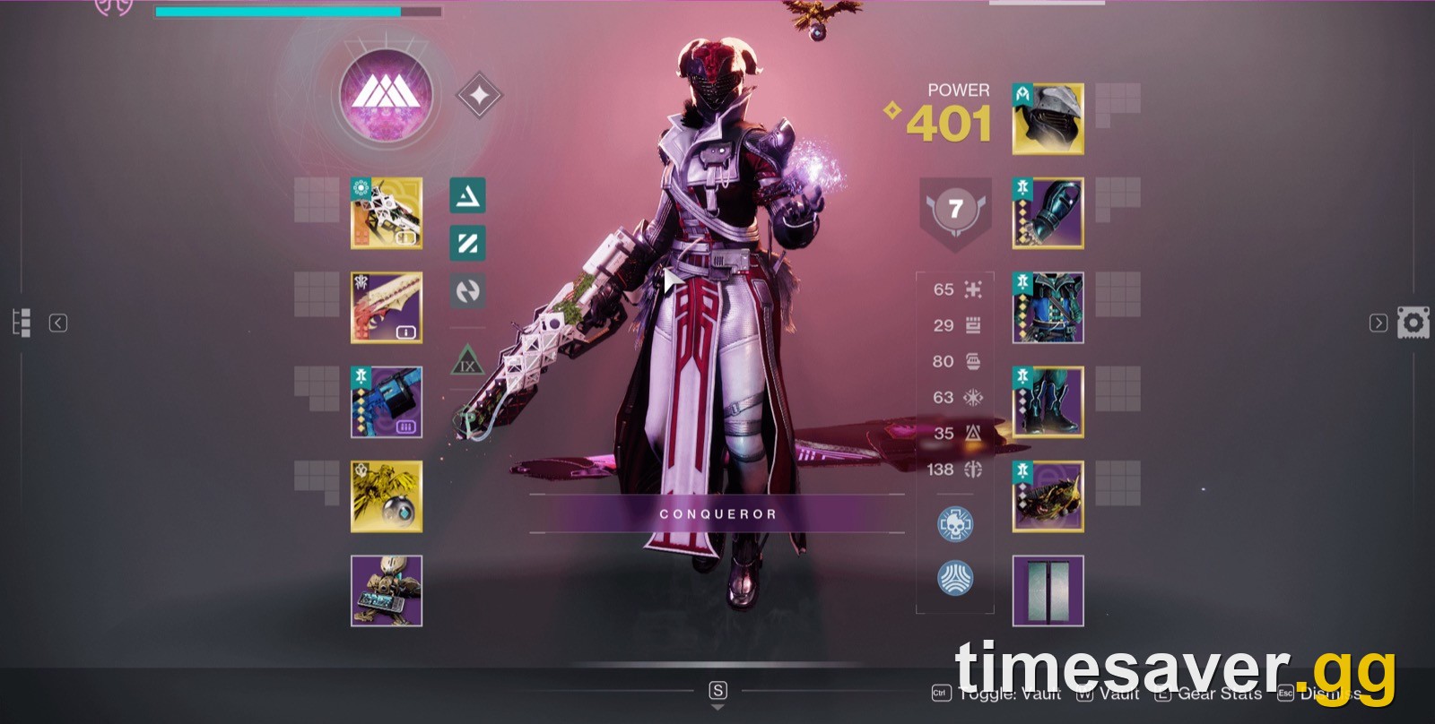Destiny 2 character screen showing tiered armor pieces with gold diamond tier pips
