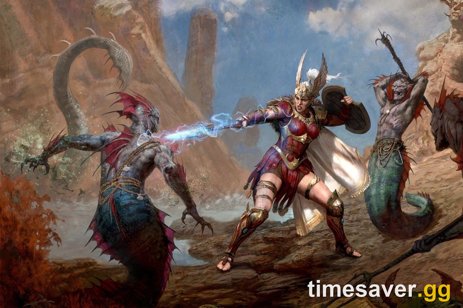 Diablo 4 Amazon class official key art showing the winged warrior of Skovos