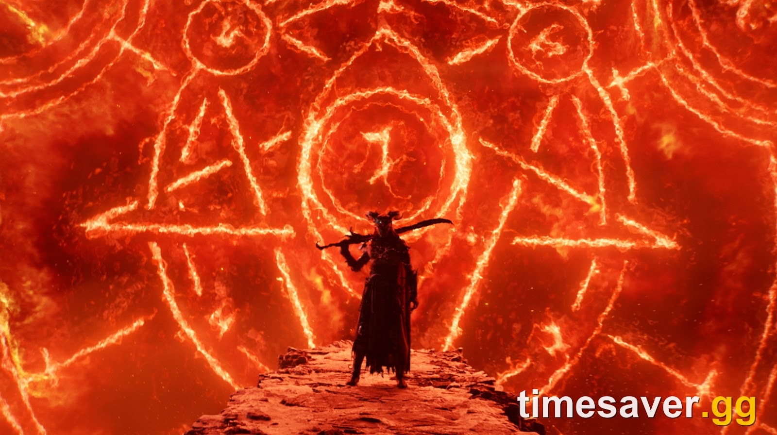 Diablo 4 dark warrior before a wall of hellfire — Season 15 key art