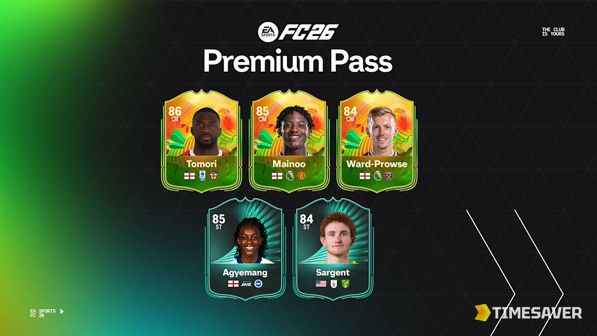 EA Sports FC 26 Premium Pass player cards and progression rewards on the official FC 26 key screen