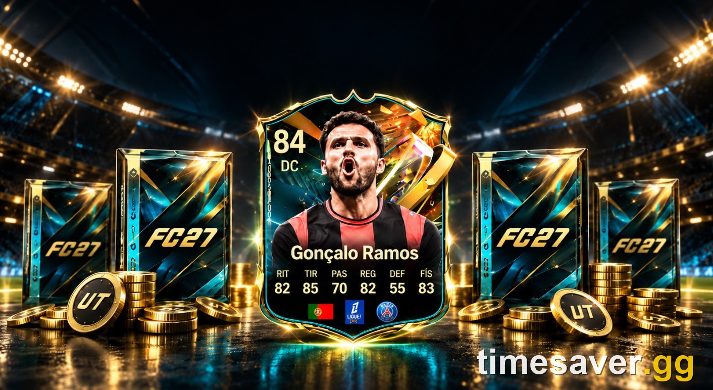 FC 27 Ultimate Gauntlet 1 reward artwork showing the 84-rated Destined for Glory Goncalo Ramos card with Gold Players Packs and Ultimate Team coins