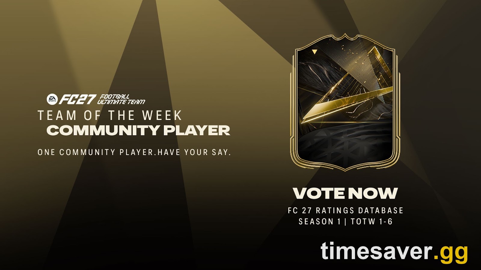 FC 27 TOTW Community Player Vote interface showing the Season 1 community voting feature for Team of the Week in Ultimate Team