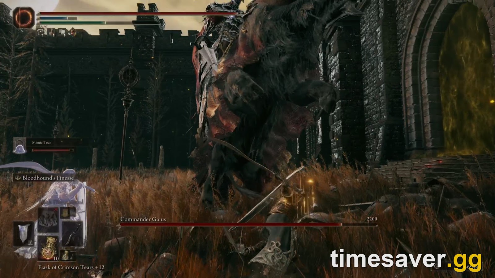 Commander Gaius and his giant wild boar rearing at the arena gate in Elden Ring: Shadow of the Erdtree