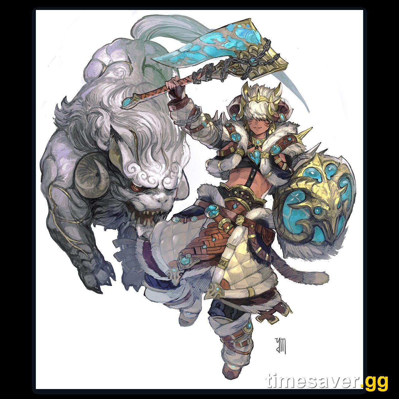 FFXIV Beastmaster job concept art with axe and shield, the Patch 7.56 limited job driving Grade IV materia demand