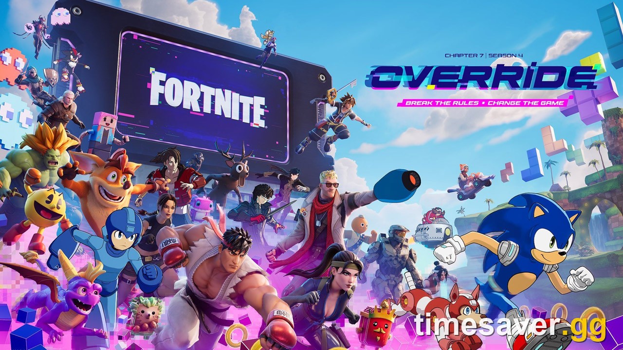 Official Fortnite Chapter 7 Season 4 Override key art, used as the hero for a Chapter 8 release date and what-comes-next explainer