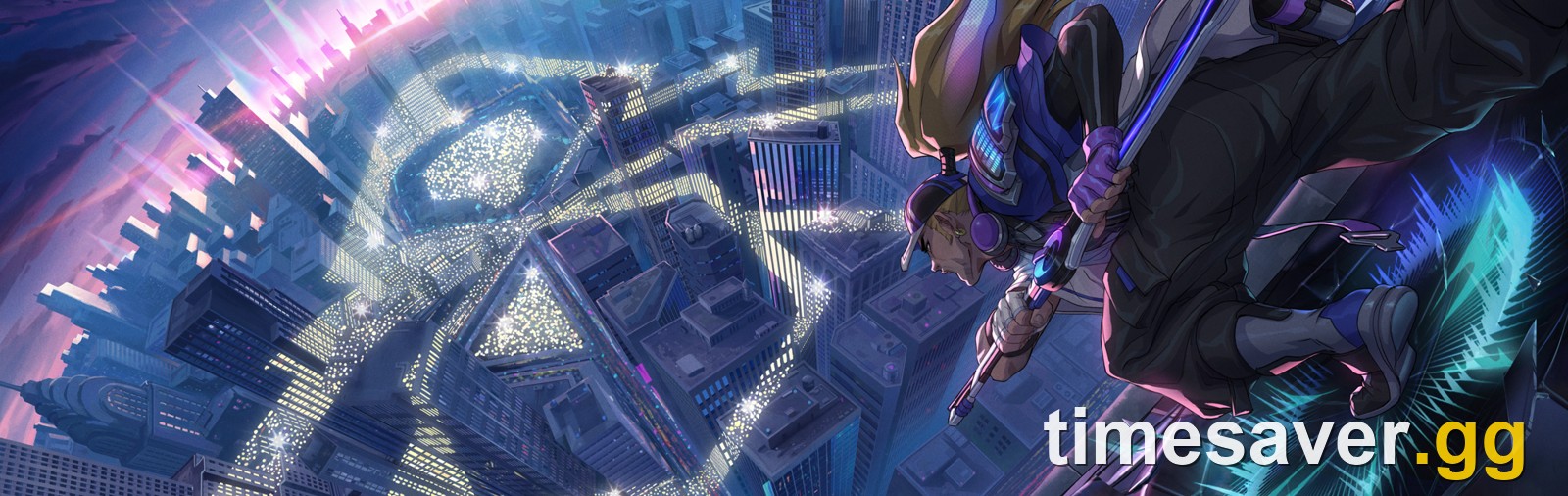 Official Worlds 2026 Pick'Ems key art of True Damage Yasuo leaping over a New York skyline